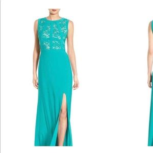 Morgan & Co. Teal Floor Length Dress with Slit 3/4